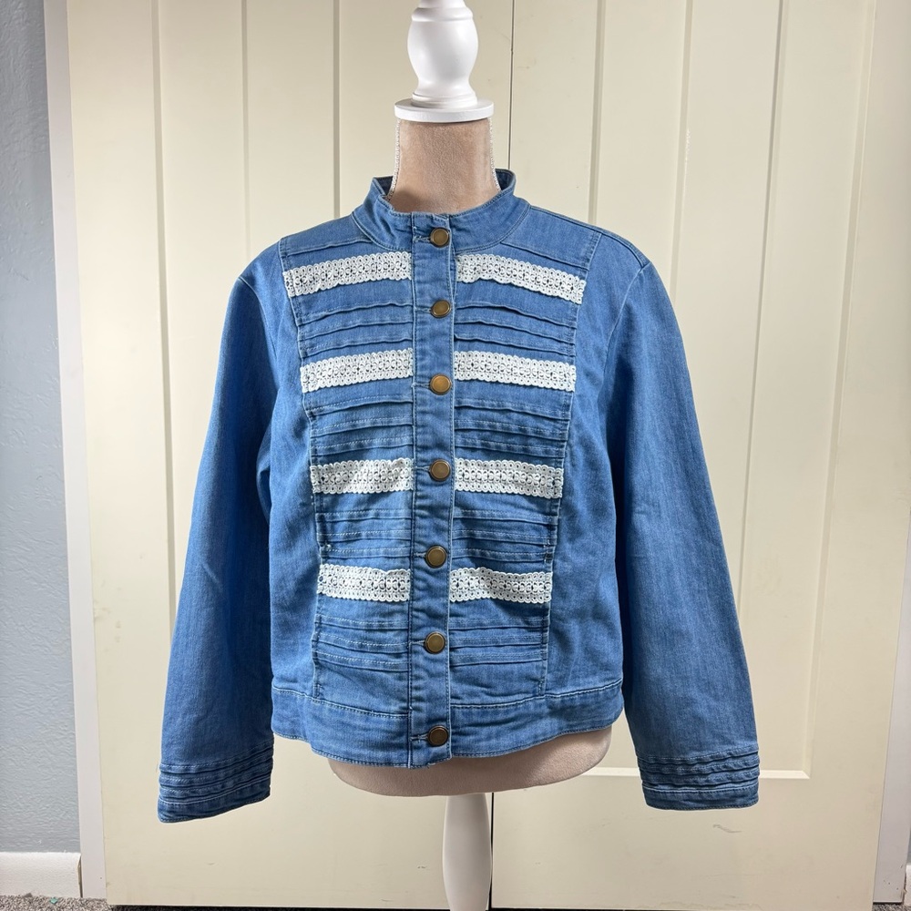 Christopher & Banks Light Blue Denim Jacket with Lace Panels